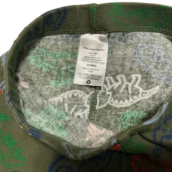 Boy's Dinosaur Snug Fit Pajamas 3T Long Sleeve Green and Cream - Picture 4 of 6